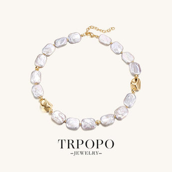 Gold - inlaid Square Baroque Pearl Chain - TRPOPO