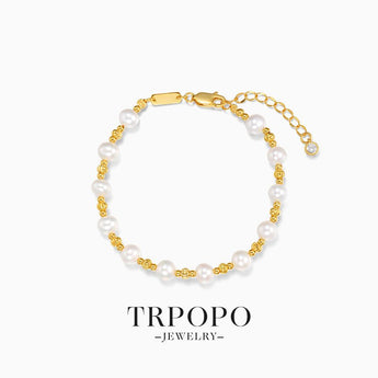 Gold - pattern Beaded Pearl Bracelet - TRPOPO