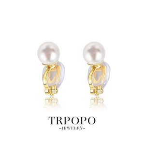 Gold - Plated Pearl Clip - On Earrings - TRPOPO