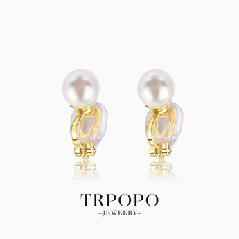 Gold - Plated Pearl Clip - On Earrings - TRPOPO