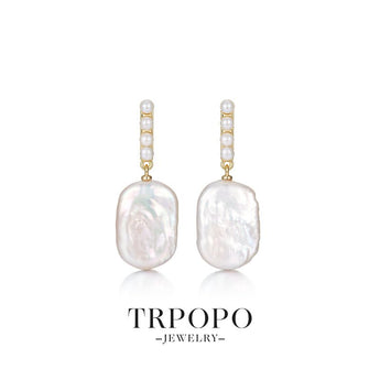 Gold - set Baroque Pearl Dangle Earrings - TRPOPO