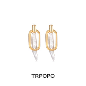 Golden Loop Baroque Pearl Earrings - TRPOPO
