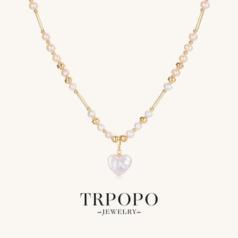 Golden Strand Soft Pearl Heart - drop Necklace - TRPOPO