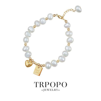 Good Luck Natural Pearl Bracelet with Heart Charm - TRPOPO