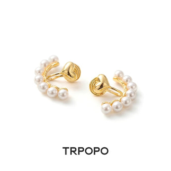 Heart Pearl Ear Clips - TRPOPO
