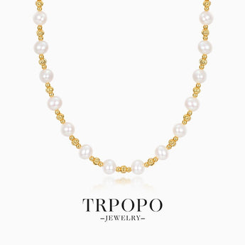 Interwoven Gold - Glow Freshwater Pearl Necklace - TRPOPO
