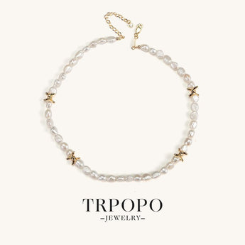 Irregular Pearls & Gold Embellishment Link Chain - TRPOPO