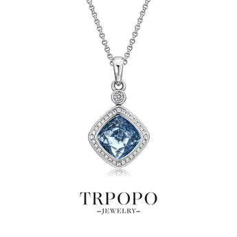 Light Blue Gem Diamond Halo Pendant Necklace - TRPOPO