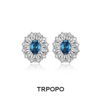 London Blue Topaz Blossom Stud Earrings - TRPOPO