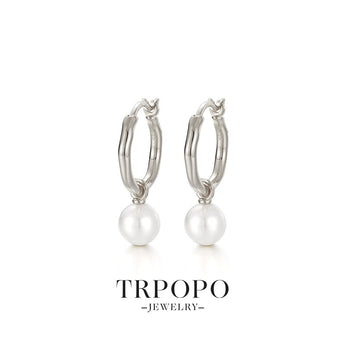 Luminary Pearl Swing Hoop Drop Earrings - Silver - TRPOPO