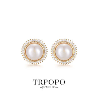 Luxury Gold Earrings with Pearl and Zircon - TRPOPO