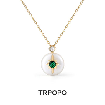 Malachite Sunburst Pearl Pendant Necklace - TRPOPO