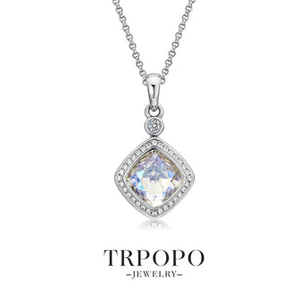 Moonlight - Hued Gem Diamond Halo Pendant Necklace - TRPOPO