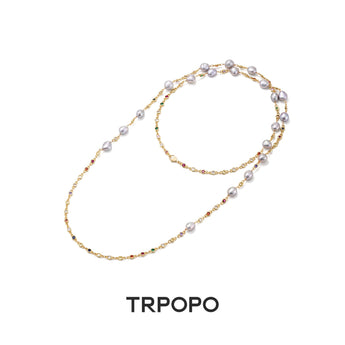 Multi - Colored Gemstone Baroque Pearl Long Necklace - TRPOPO