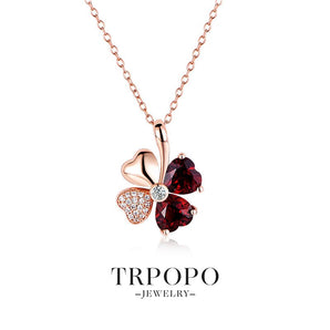 Natural Garnet Clover Pendant - Red Gold - TRPOPO