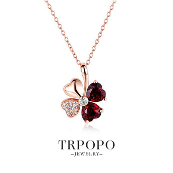 Natural Garnet Clover Pendant - Red Gold - TRPOPO