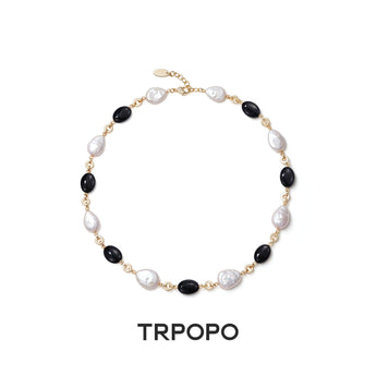 Onyx Baroque Pearl Interlace Necklace - TRPOPO