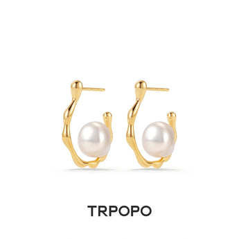 Organic Pearl Hoop Earrings - TRPOPO