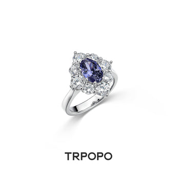 Oval Tanzanite Micro - Pave Halo Ring - TRPOPO