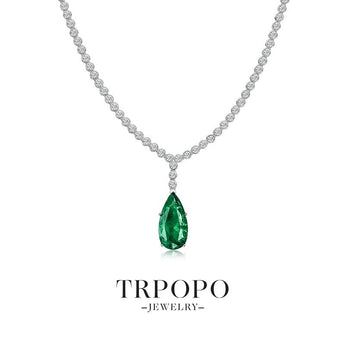 Pear - Shaped Emerald Diamond Necklace - TRPOPO