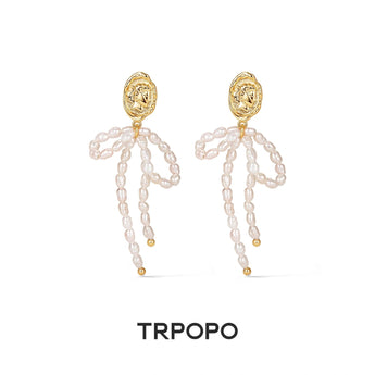 Pearl Bow Cameo Drop Earrings - TRPOPO