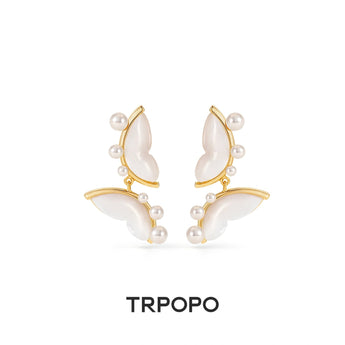 Pearl Butterfly Drop Earrings - TRPOPO