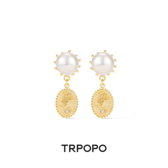 Pearl Cameo Drop Earrings - TRPOPO