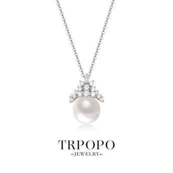 Pearl Diamond Crown Pendant Necklace - TRPOPO