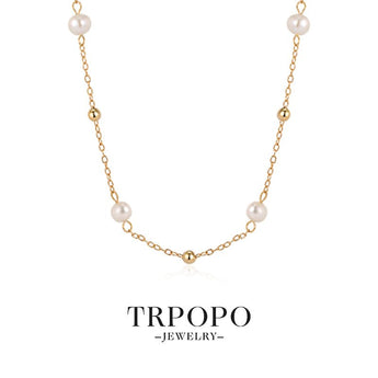 Pearl & Gold Bead Interspersed Necklace - TRPOPO