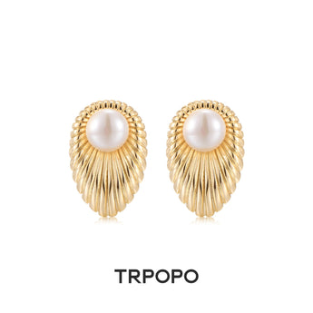 Pearl Gold Fan Earrings - TRPOPO
