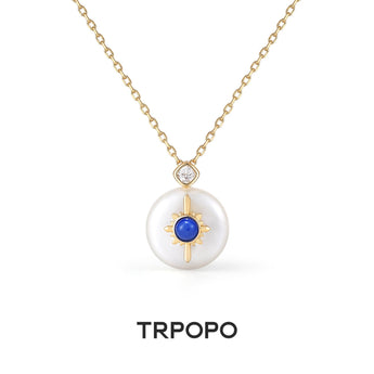 Pearl Lapis Lazuli Diamond Necklace - TRPOPO