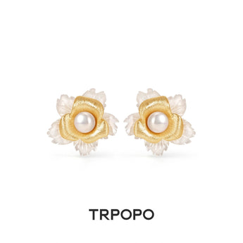 Pearl Magnolia Stud Earrings - TRPOPO