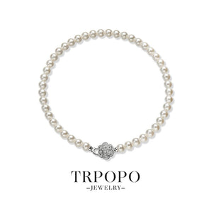 Pearl Necklace with Floral Clasp - TRPOPO