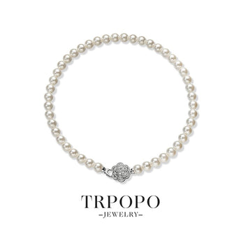 Pearl Necklace with Floral Clasp - TRPOPO