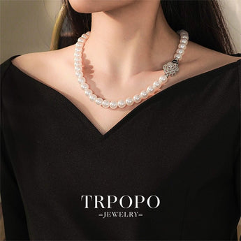 Pearl Necklace with Floral Clasp - TRPOPO