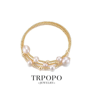 Pearls on Golden Chain Bracelet - TRPOPO