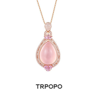Pink Crystal Teardrop Crown Necklace - TRPOPO