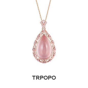 Pink Crystal Teardrop Filigree Necklace - TRPOPO