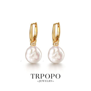 Plated Baroque Pearl Drop Earrings with Diamond Accents - Gold/Silver - TRPOPO