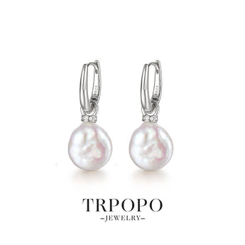 Plated Baroque Pearl Drop Earrings with Diamond Accents - Silver - TRPOPO