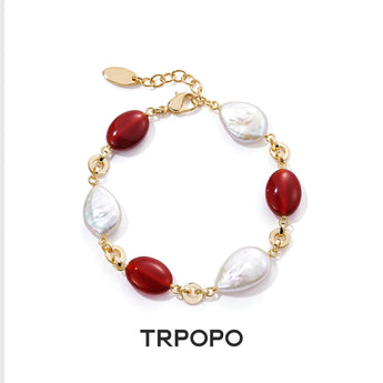 Red Agate Baroque Pearl Bracelet - TRPOPO