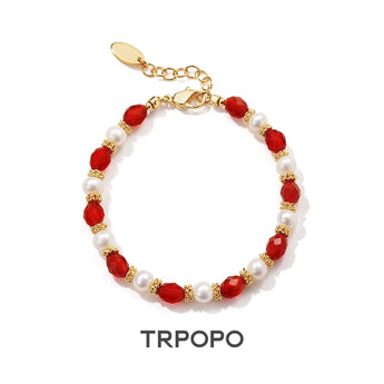Red Agate Pearl Interwoven Bracelet - TRPOPO