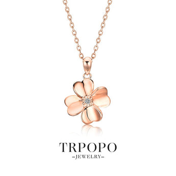 Rose gold Clover Necklace with Diamond & Rose Gold - TRPOPO