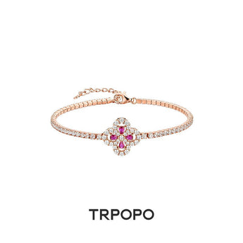 Rose Gold Ruby Clover Bracelet - TRPOPO