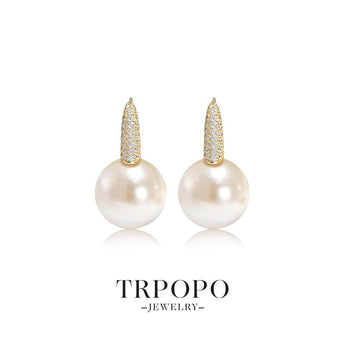 Round Pear - Plated Diamond - Embellished Hoop Drop Earrings - Gold - TRPOPO