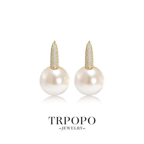Round Pear - Plated Diamond - Embellished Hoop Drop Earrings - Gold - TRPOPO