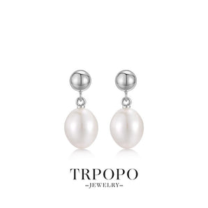 Round Pearl Drop - Style Stud Earrings - Silver - TRPOPO