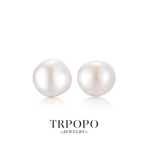 Round Pearl Stud Earrings in Gold Setting - TRPOPO