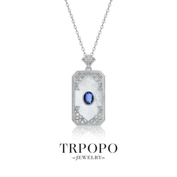 Royal Sapphire Small Square Pendant Necklace - TRPOPO