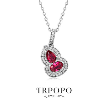 Ruby and Diamond Double Gem Pendant Necklace - TRPOPO